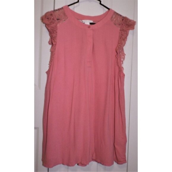 H & M Mama Large Dusty Rose Pink Cap Sleeve Tunic Lace Trim Hidden Placket Top - Picture 1 of 6